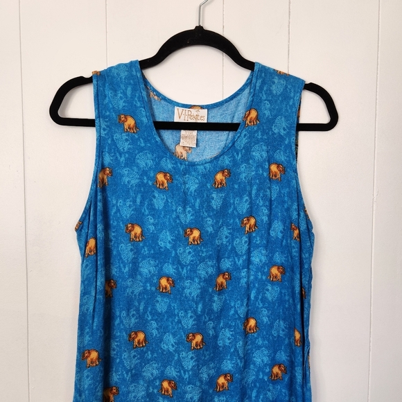 Vintage 90s Summer Midi Dress 1990s Sheath Sundress Elephants Beach Boho Medium - Picture 2 of 8